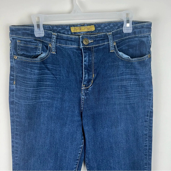 Vintage Y2K Seven7 Flare Wide Leg Jeans Mid Rise Dark Wash Size 10 Boho Hippie - Picture 5 of 13